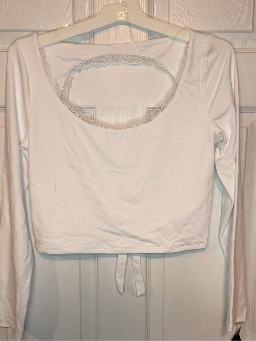 wild fable White Lace-Trim Long Sleeve Crop Top